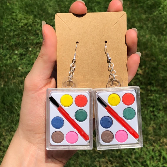 Mini Paint & Brush Earrings Functional Watercolor Paint Palette